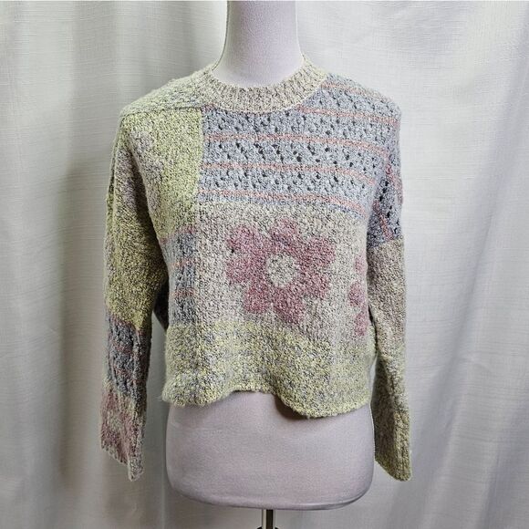 Sincerely Jules Pastel Floral Cropped Knit Sweater Size XS - Picture 1 of 10